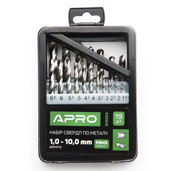 Набір свердел до металу APRO 810203 P6M5 1,0-10,0 мм, 19 шт | Зображення 3