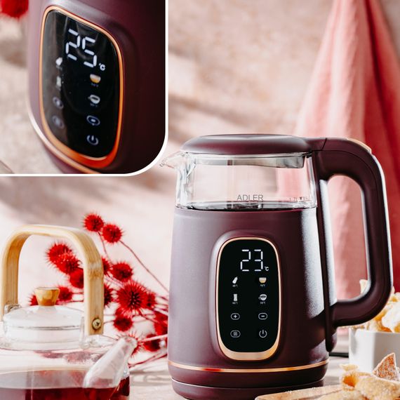 Електрочайник Adler AD 1305 burgundy 1850-2200Вт/ 1.7л/ скло/ встановлення температури/ | Зображення 6
