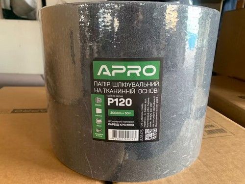 Бумага шлифовальный тканевый рулон (карбид кремния) 200мм*50м P120 APRO