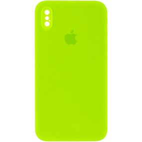 Чохол Silicone Case Square Full Camera Protective (AA) для Apple iPhone XS / X (5.8") Салатовий / Neon green