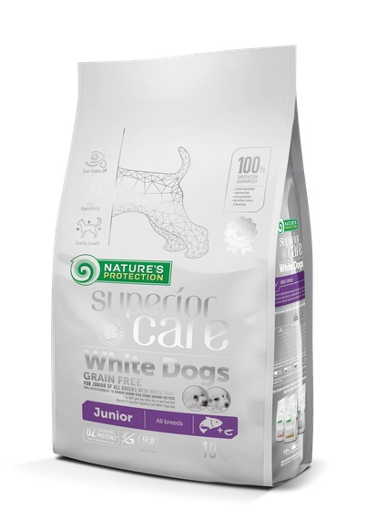 Корм Nature's Protection Superior Care White Dogs Grain Free Junior All Breeds сухой для щенят с белым окрасом шерсти 10 кг