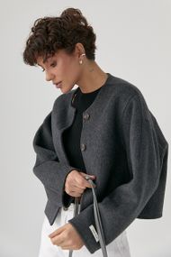 Коротке вовняне пальто - темно-сірий цвет, ONE SIZE (є розміри)