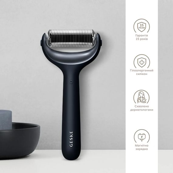 Електронний ролер для обличчя та тіла з мікроголками GESKE MicroNeedle Face&Body Roller 8в1 gray, Чорний | Зображення 2