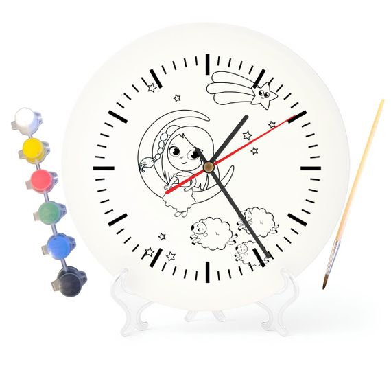 Детский набор для творчества часы раскраска Девочка на луне 30 см (Г0191)