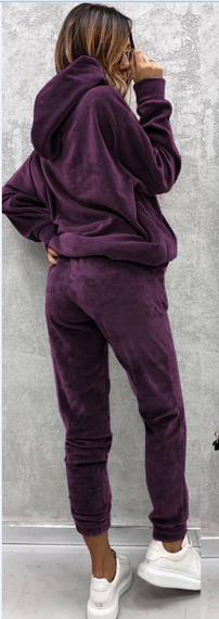 Женский велюровый костюм двойка джоггеры и худи IP445 цвет сливовый, размер S/M | Зображення 1