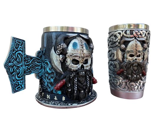 Подарунковий набір Кухоль і Склянка 3D Бородастий Вікінг Молот Тора | Зображення 1