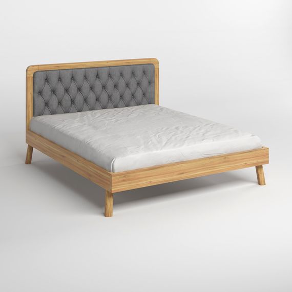 Двоспальне дерев'яне ліжко Mebigrand Токіо Горіх світлий/Аляска 93 (Сірий) 140х190 см (MBG-4834) | Зображення 1