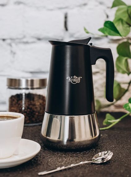 Кофеварка гейзерная из нержавеющей стали Krauff Spritzer 26-203-072, 450 мл (на 9 чашек), для дома и офиса | Зображення 1