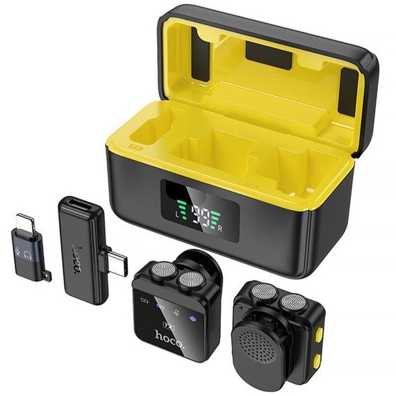 Петличный беспроводной микрофон Hoco L17 Dual-mic magnetic (Lightning/Type-C) Black | Зображення 1