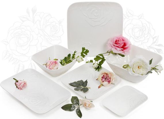 Набір 3 порцелянові обідні тарілки "White Rose" 25x25см (білий фарфор) | Зображення 2