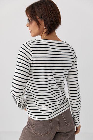 Трикотажний лонг у смужку - білий цвет, XL (є розміри) | Зображення 1