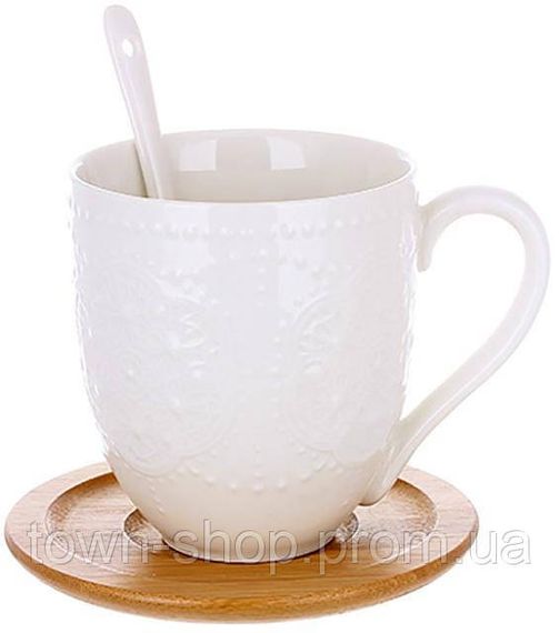 Чайный фарфоровый набор Ceram-Bamboo Grace на 2 персоны, 2 чашки 350мл и 2 блюдца с ложками BD-289-424