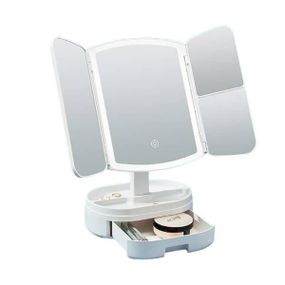 Зеркало тройное с подсветкой на подставке органайзере Белое