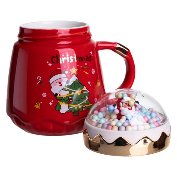 Чашка фарфоровая с крышкой Christmas 400 (мл) Красный Yiwu FM-CS-41D | Зображення 2