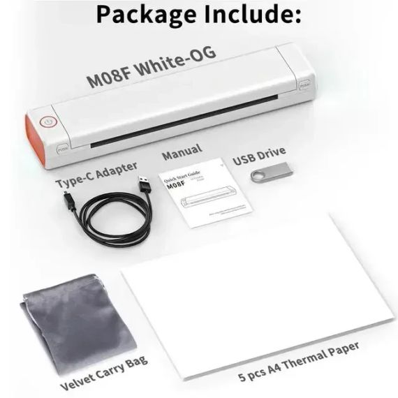 Портативний термопринтер на папері формату A4 Bluetooth-сумісний Portable Thermal Printer Білий | Зображення 1