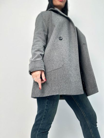 Женское короткое платье кашемировое принт елочка GF1218 цвет серый, размер 50/52 | Зображення 3