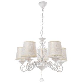 Люстра подвесная с абажуром классическая E14 40W WH (BKL-663S/5)