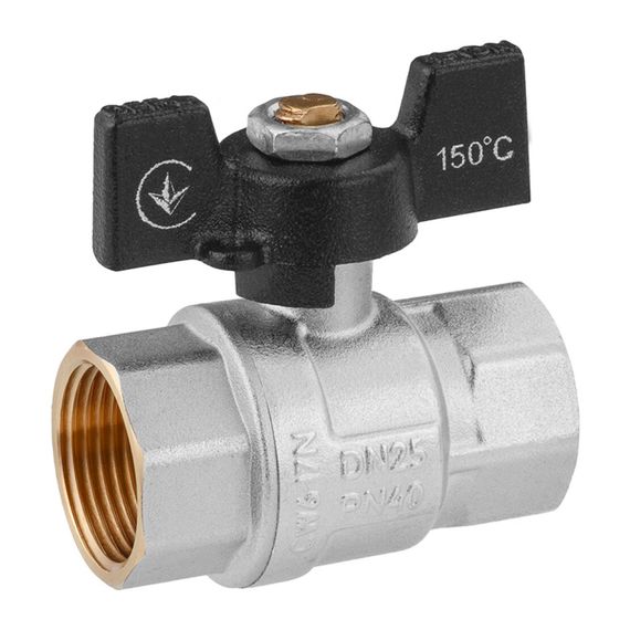 Кран кульовий Kroner 1" ВВ PN40 метелик, нікельований (CV033211)