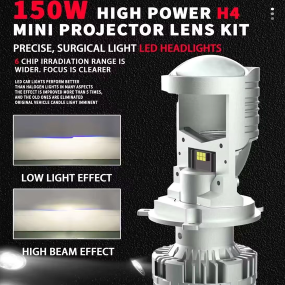 Лампа LED линза H4 Terra R8, 150W, 12-24 В, чип 3570, Canbus обманка | Зображення 5