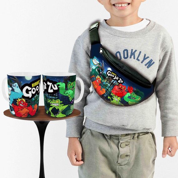 Набор: детская сумка-бананка+кружка Гуджитсу "Heroes of Goo Jit Zu" 32х15см,бананка для мальчика через плечо (00903)