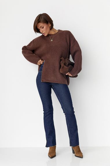 Жіночий вільний в'язаний джемпер - темно-коричневий цвет, ONE SIZE (є розміри) | Зображення 2