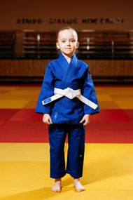 Синє дитяче кімоно для дівчаток, дзюдо, TM BUDOGI серія BEGINNER, зріст 150 см, щільність 350 гр/м.кв.