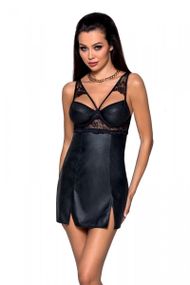 Сорочка бэби-долл из эко-кожи и кружева Passion Loona Chemise Чорний 2XL/3XL