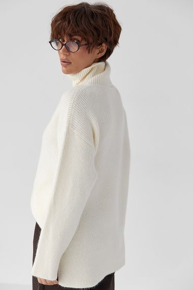 В'язаний светр із високою горловиною на блискавці - молочний цвет, ONE SIZE (є розміри) | Зображення 1