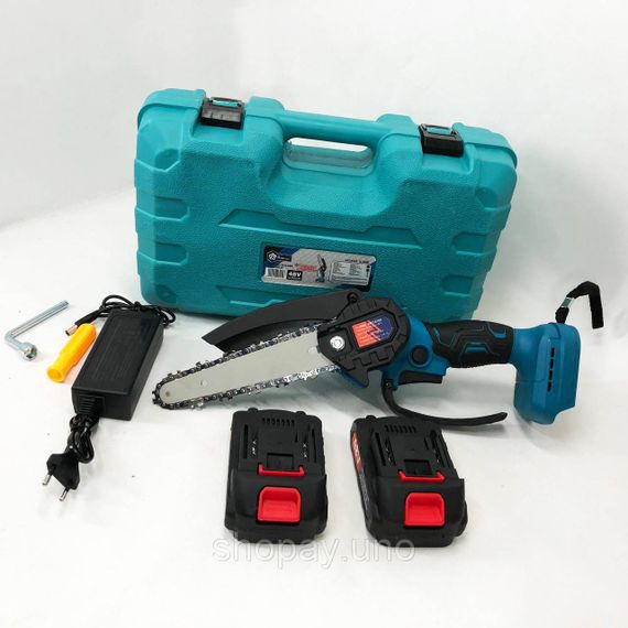 Акумуляторна міні‑ланцюгова пила Domotec 24V — шина 6″ (15 см), 2 акумулятори, кейс | Зображення 1