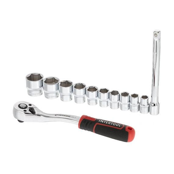 Набір головок 3/8 "10-24 мм., Подовжувач, рукоятка з храповим механізмом 72 зуба, 12ед., Cr-V STORM INTERTOOL | Зображення 1