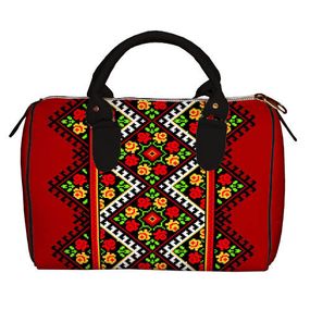 Сумка бочка Barrel Цветочный орнамент на красном фоне 28x18x17 см (SB_UKR011_BL)
