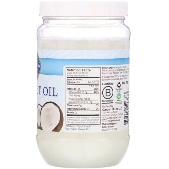 Кокосова олія Garden of Life Raw Extra Virgin Coconut Oil, 14 fl oz 414 ml GOL-11887 | Зображення 1