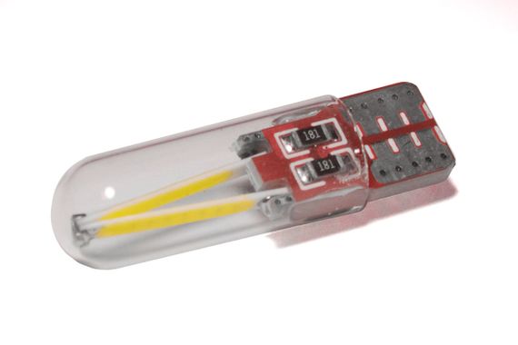 Светодиодная лампа StarLight T10 1 диод 12V COB 1W WHITE мультиполярная / стеклянная колба / печатная плата RED