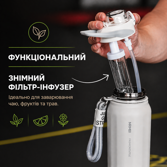 Термос NRMEI 1500 мл (1.5 л), нержавеющая сталь 316, герметичный, BPA-free, с фильтром-инфузером, белый | Зображення 4