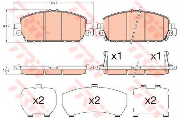 Колодка гальм. диск. HONDA ACCORD 2013 передн. (вир-во TRW) TRW GDB3615 на HONDA ACCORD IX седан