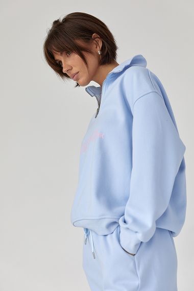 Теплий спортивний костюм з написами - блакитний цвет, S/M (є розміри) | Зображення 2