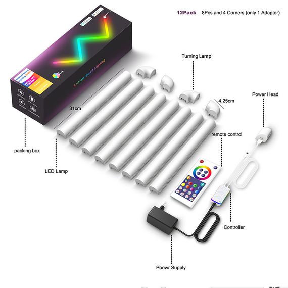 Настінний світильник Lines SAL-013B Bluetooth USB interface with app (8+4 pcs) White | Зображення 1