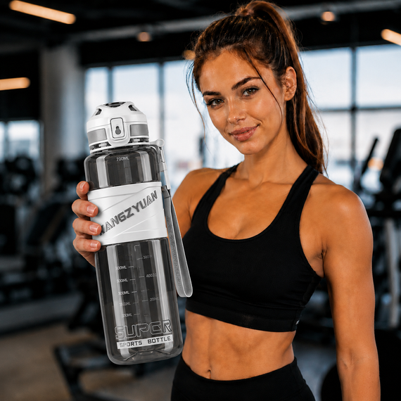 Спортивная бутылка для воды KANGZYUAN 700 мл Белая, Tritan (BPA Free), ударопрочная с ремешком | Зображення 7