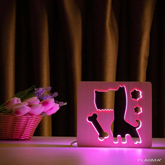 Светильник ночник ArtEco Light из дерева LED "Пес и косточка" с пультом и регулировкой... | Зображення 4