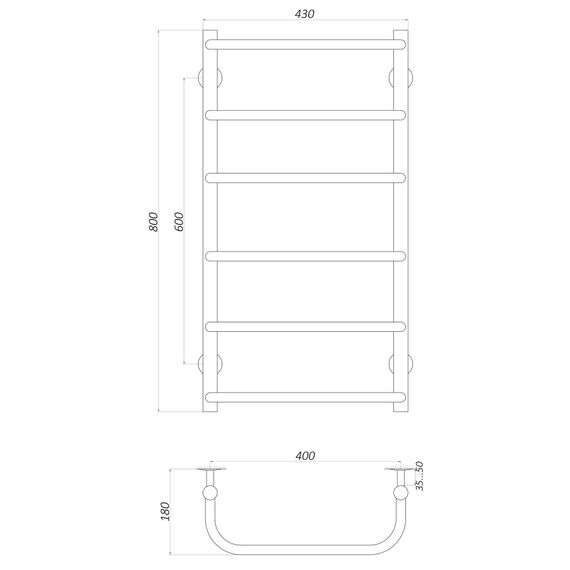 Рушникосушарка UNIO LS W 800-400-6 Драбинка Скоба (20876) | Зображення 1