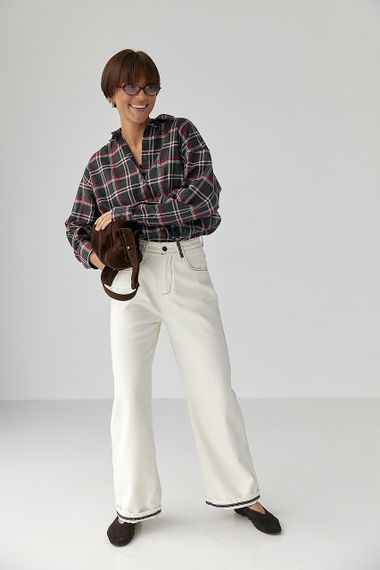 Жіноча сорочка в клітку з подовженою спинкою - темно-сірий цвет, L (є розміри) | Зображення 2