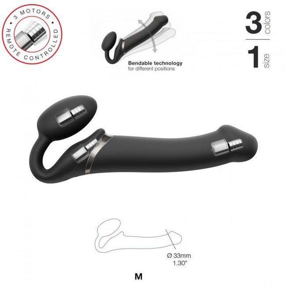 Безремінний страпон з вібрацією Strap-On-Me Vibrating Black M, діаметр 3,8см, пульт ДК, регульований sexstyle | Зображення 3