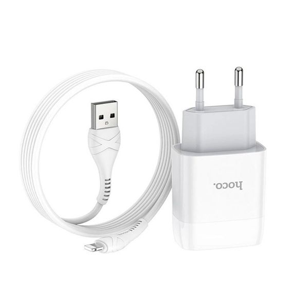 Набір СЗУ 110-240V HOCO C73A+ кабель Lighting, 2xUSB, 2.4A, кабель 1м, White