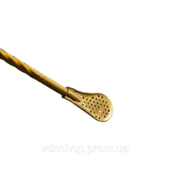 Набор многоразовых ложек-трубочек 6 шт для напитков 19.5 см с щеткой для мытья из нержавеющей стали Бронзовый HP-20-55 | Зображення 1