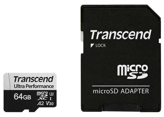 Transcend microSDXC 340S [Карта пам'яті microSD 64GB C10 UHS-I U3 A2 R160/W80MB/s + SD] (TS64GUSD340S)