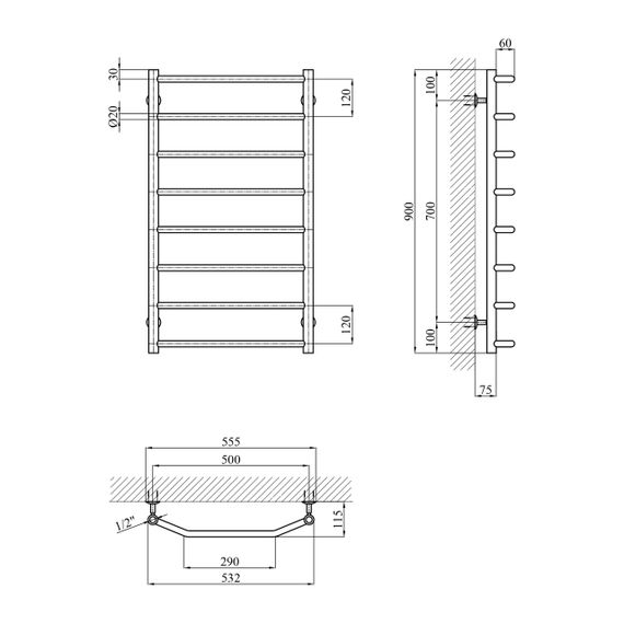 Сушарка для рушників водяна Kroner KRP Diva WT900x500-8 | Зображення 1