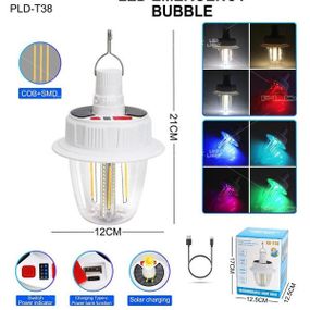 Світлодіодна LED лампа з акумулятором T38-COB+SMD(RGB) 2x18650 сонячна батарея CK-87
