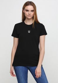 Футболка жіноча чорна з принтом "Тризуб срібний", 2XL
