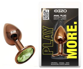 Анальна пробка з кристалом EGZO - Dark Gold Round Plug Green, size S Sex Aura