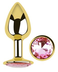 Анальная пробка EGZO Gold Round Plug Pink с розовым кристаллом, размер S Sex Aura